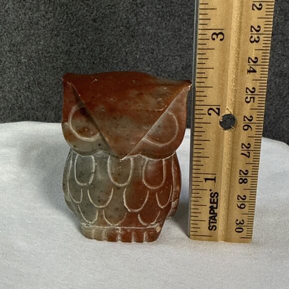 HAND CARVED MARBLE SCULPTURE STONE OWL FIGURINE 2.25” Jasper? - Picture 7 of 7
